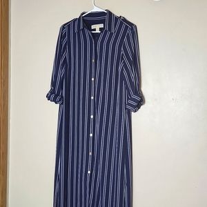 MICHAEL Michael Kors Collared Shirtdress Navy Blue w/ white stripes